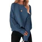 Women's 2023 Fall Long Sleeve Crew Neck Solid Color Cable Knit Chunky Casual Oversized Pullover Sweater Tops